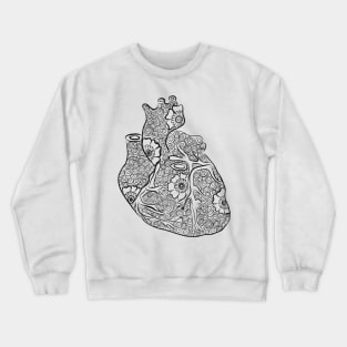 Floral Anatomical Heart Line Drawing (Black and White) Crewneck Sweatshirt